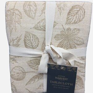 Envogue Harvest Fall Leaves Tablecloth 60x102 Gold Shimmer Tan Thanksgiving